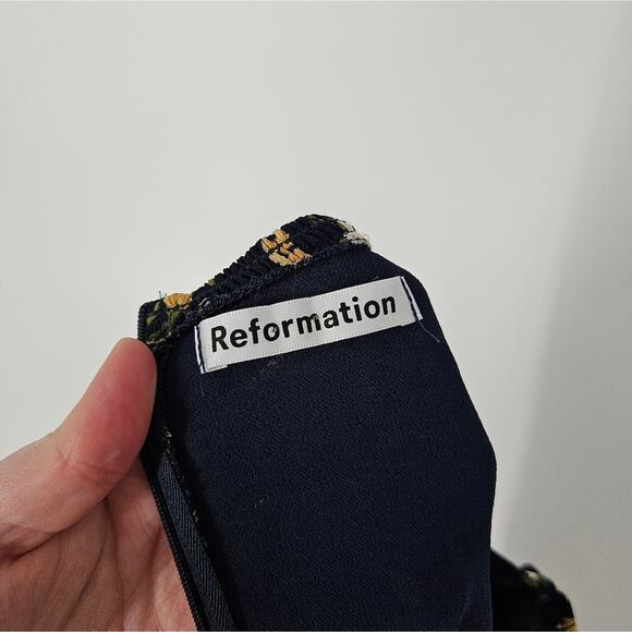 Reformation Navy Floral Bernadette High Neck Midi Dress 0 - Picture 9 of 9